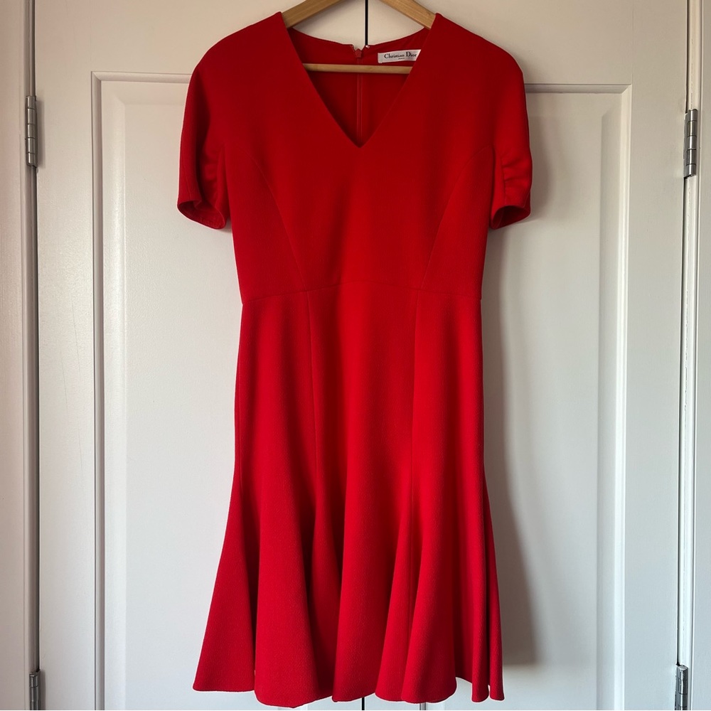 Christian Dior Size 4 US Red Crêpe A Line Dress Like New. 100% Authentic.